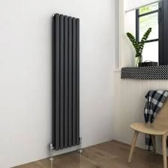 BOXED ELEGANT ANTHRACITE OVAL DOUBLE PANEL DESIGNER VERTICAL COLUMN RADIATOR (1 BOX)