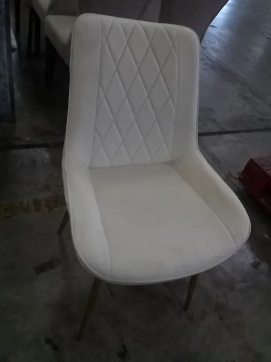 PAIR OF BEIGE FABRIC DINING CHAIRS WITH GOLD EFFECT LEGS