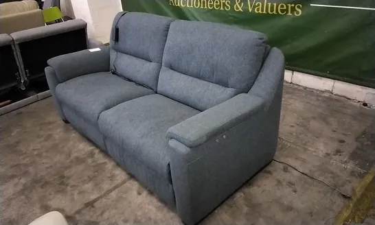 QUALITY ITALIAN DESIGNER AVOLA ATLAS DARK BLUE FABRIC POWER RECLINER 3 SEATER SOFA 