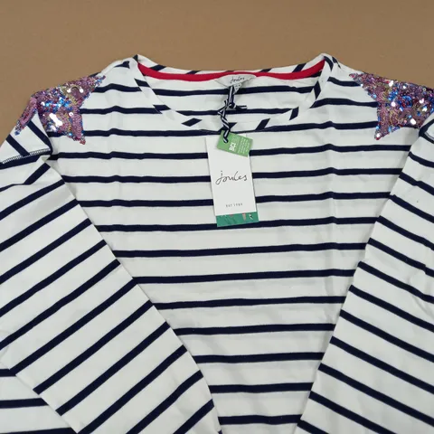 JOULES STRIPED SEQUIN STAR TOP BLACK/WHITE UK SIZE 14