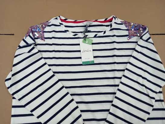 JOULES STRIPED SEQUIN STAR TOP BLACK/WHITE UK SIZE 14