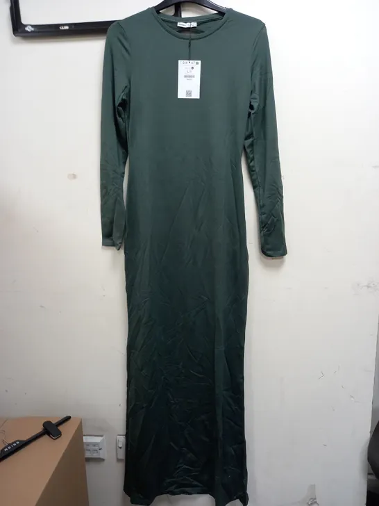 BERSHKA LONG SLEEVE DRESS IN DARK GREEN - LARGE