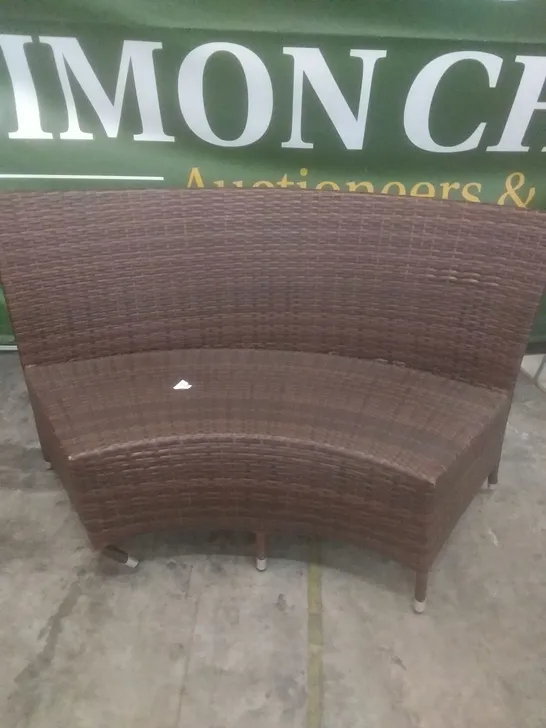 RATTAN EFFECT 2 SEATER CURVED SOFA SECTION BROWN