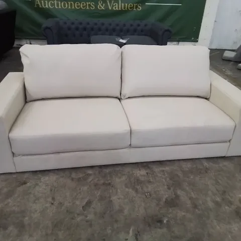 DESIGNER THREE SEATER SOFA CREAM FAUX LEATHER