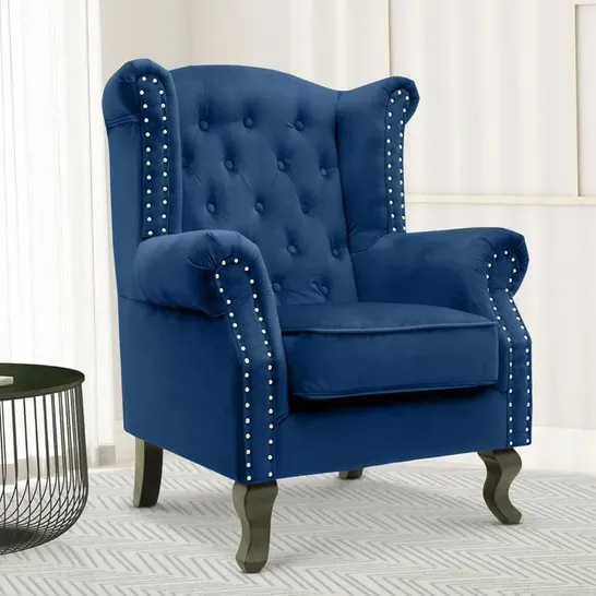 BOXED BADEN UPHOLSTERED WINGBACK CHAIR IN BLUE (1 BOX)