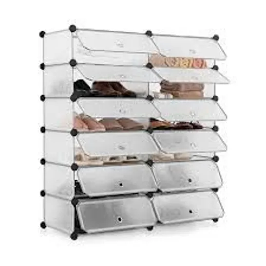 BOXED 24 PAIRS SHOE RACK ORGANIZER WITH 12-CUBE DIY MODULAR-WHITE