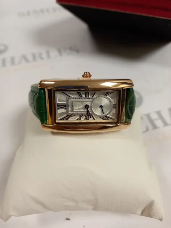 MENS STOCKWELL WATCH- GREEN LEATHER STRAP- GOLD STAINLESS STEEL DIAL 