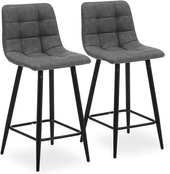 PAIR OF CHRISTIE GREY FAUX LEATHER BARSTOOLS