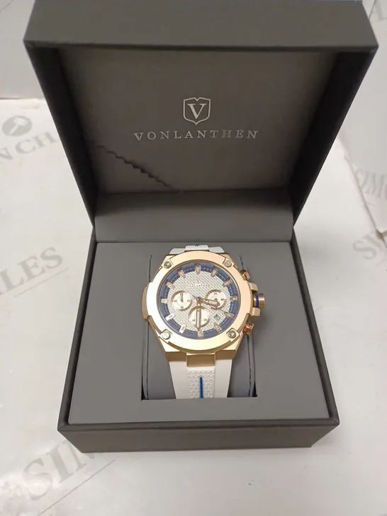 VONLANTHEN CHRONO TRIPLE DIAL WHITE RUBBER STRAP WATCH