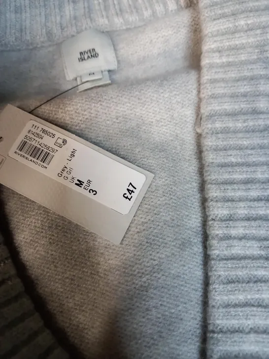 RIVER ISLAND LIGHT GREY BUTTON THROUGH KNITTED CARDIGAN - MEDIUM