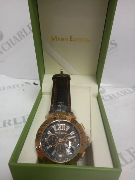 BOXED MANN EGERTON DIMENSIONS ROSE WATCH - BLACK/ROSE DIAL WITH BLACK STRAP