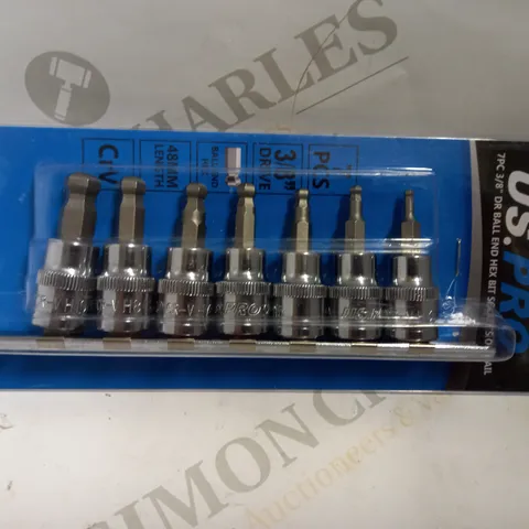 US PRO 7PC 3/8" DR BALL END HEX BIT SOCKETS ON RAIL