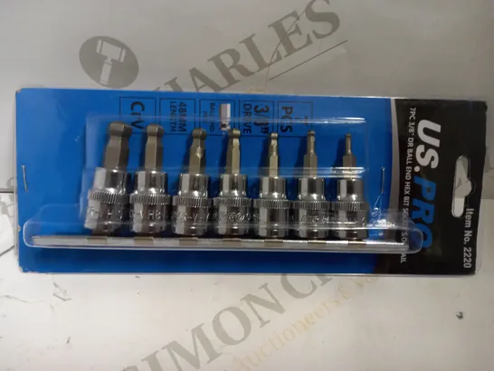 US PRO 7PC 3/8" DR BALL END HEX BIT SOCKETS ON RAIL