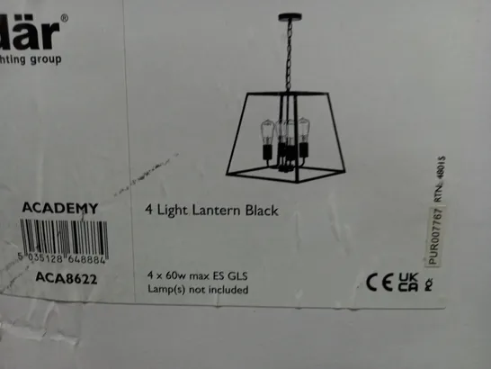 BOXED ACADEMY 4 HANGING LIGHT BLACK CEILING LANTERN PENDANT