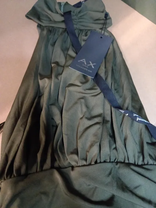 AX PARIS OLIVE RUCHED HIGH NECK MIDI DRESS - SIZE 10