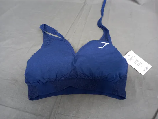 GYMSHARK VITAL SEAMLESS 2.0V NECK SPORTS BRA IN BLUE - LARGE