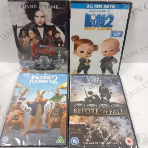 APPROXIMATELY 29 ASSORTED DVDS AND BOXSETS TO INCLUDE; CRUELLA, BOSS BABY 2, RANDALL AND HOPKIRK DECEASED(BOX SET) AND PETER RABBIT 2