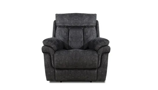 QUALITY DESIGNER ORION POWER RECLINER CHAIR WITH POWER HEADREST PLUSH DARK GREY FABRIC 