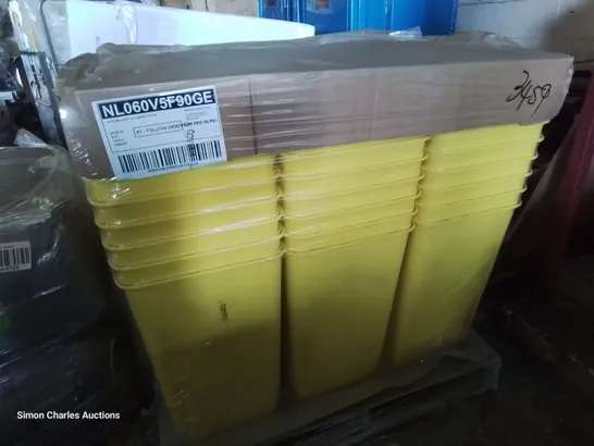 PALLET OF APPROXIMATELY 81 YELLOW HAZARDOUS WASTE BINS 60L 