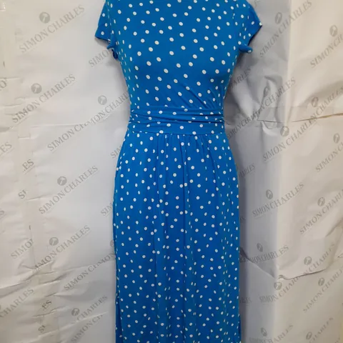 BODEN SHORT SLEEVE PLEATED JERSEY POCKET MIDI DRESS IN SPOTTED BLUE SIZE 4