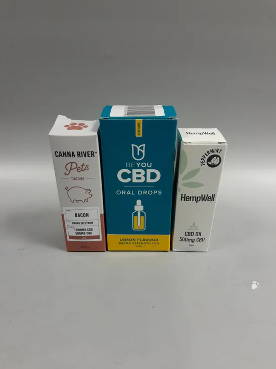 3 X BOXED CBD PRODUCTS TO INCLUDE HEMPWELL, BEYOU & CANNA RIVER PETS 
