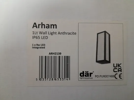 BOXED DAR LIGHTING ARHAM 1-LIGHT WALL LIGHT ANTHRACITE IP65 LED