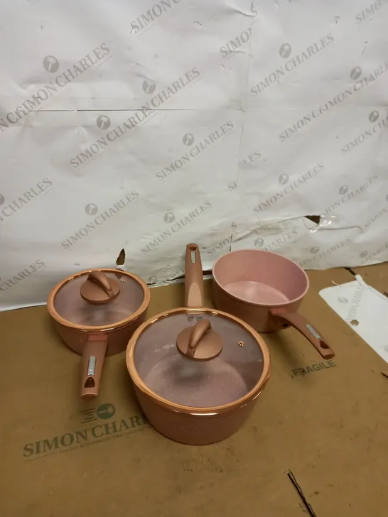 TOWER FORGED SAUCEPAN SET OF 3, CERASTONE COATING, ALUMINIUM, ROSE PINK