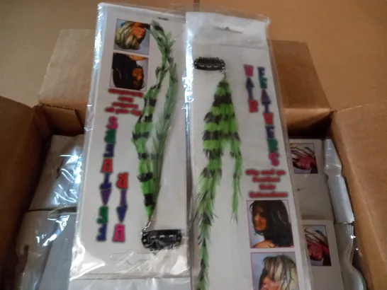 LOT OF APPROXIMATELY 288 CLIP AND GO FEATHER HAIR EXTENSIONS - GREEN