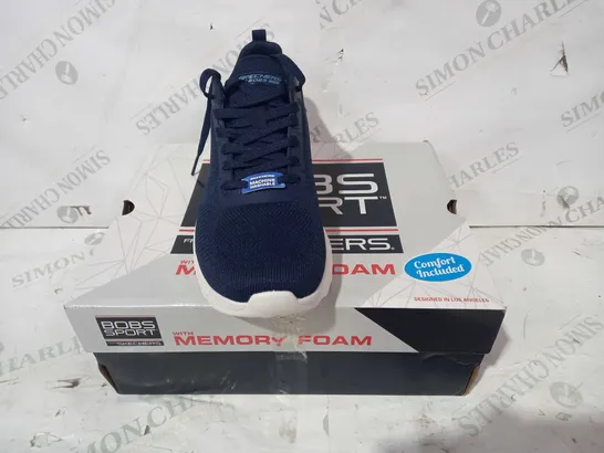 BOXED PAIR OF BOBS SPORT FROM SKECHERS MEMORY FOAM TRAINERS IN NAVY UK SIZE 7