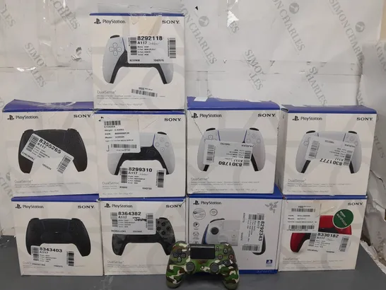 10 ASSORTED SONY PLAYSTATION CONTROLLERS IN VARIOUS COLOURS AND TYPES TO INCLUDE PS4 AND PS5