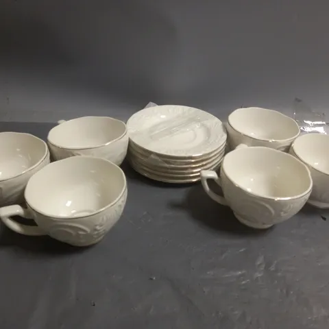 CERAMIC FLORAL TEA SET (6 CUPS, 6 SAUCERS) - COLLECTION ONLY