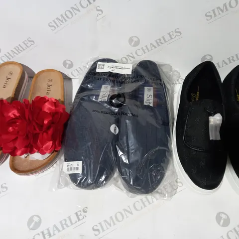 BOX OF APPROXIMATELY 10 ASSORTED PAIRS OF SHOES AND FOOTWEAR ITEMS IN VARIOUS STYLES AND SIZES TO INCLUDE THE SLIPPER, RIVER ISLAND, JOIA, ETC