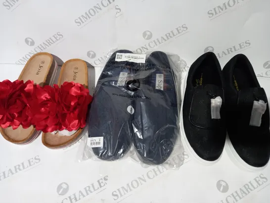 BOX OF APPROXIMATELY 10 ASSORTED PAIRS OF SHOES AND FOOTWEAR ITEMS IN VARIOUS STYLES AND SIZES TO INCLUDE THE SLIPPER, RIVER ISLAND, JOIA, ETC