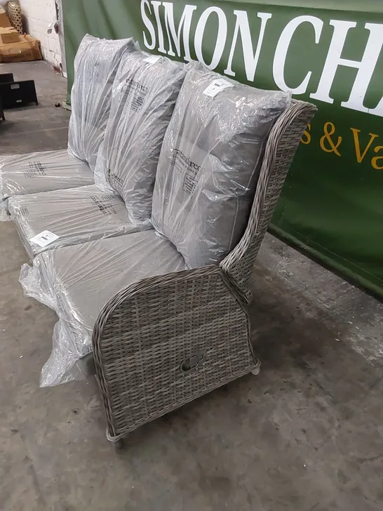 FIJI RATTAN RIGHT HAND 3 SEATER RECLINER RATTAN PIECE IN GREY WITH CUSHIONS