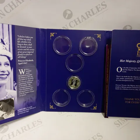 QUEEN ELIZABETH II COIN COLLECTION BOOK WITH ONE COIN