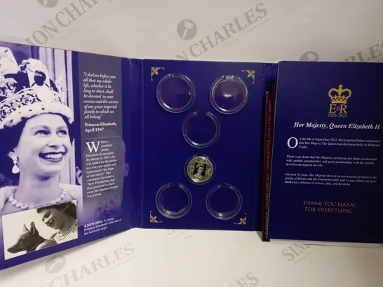 QUEEN ELIZABETH II COIN COLLECTION BOOK WITH ONE COIN