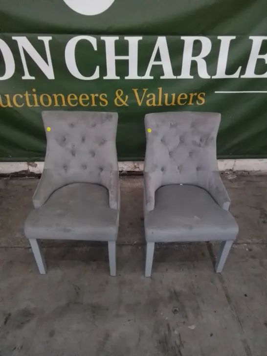 2 X DESIGNER GREY FABRIC BUTTON BACK DINING CHAIRS 