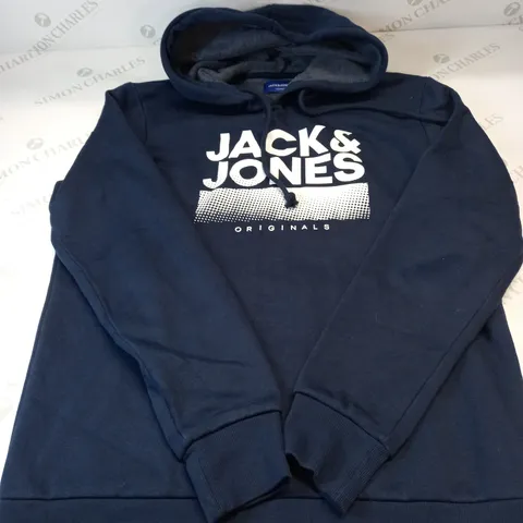 JACK AND JONES OVERHEAD HOODIE IN NAVY BLUE SIZE LARGE 