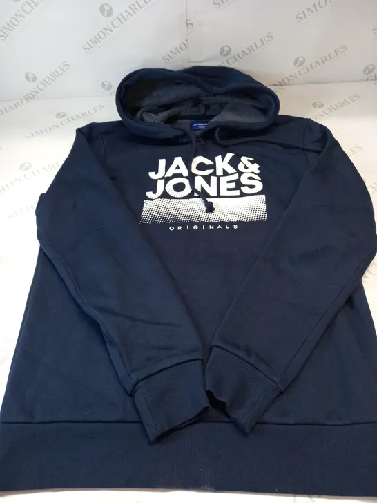 JACK AND JONES OVERHEAD HOODIE IN NAVY BLUE SIZE LARGE 