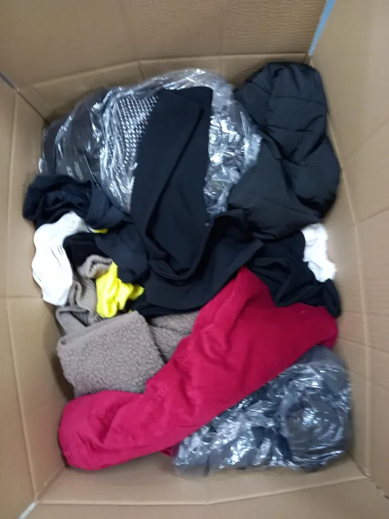 BOX OF ASSORTED CLOTHING ITEMS TO INCLUDE SOCKS, BOXERS, TOPS ETC 