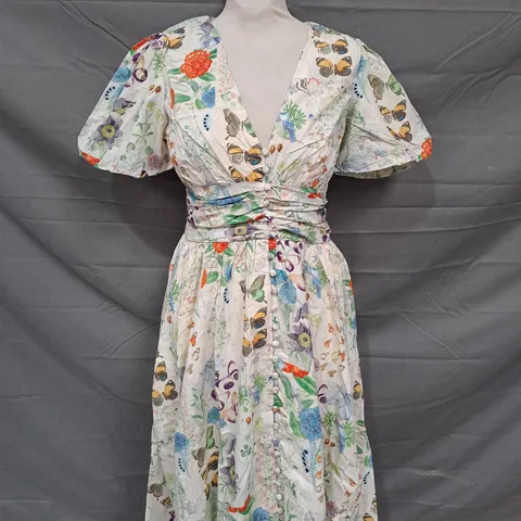 ANTHROPOLOGIE FLORAL DRESS IN OFF WHITE - XS