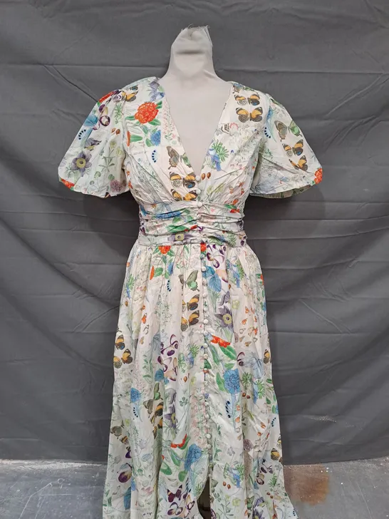 ANTHROPOLOGIE FLORAL DRESS IN OFF WHITE - XS