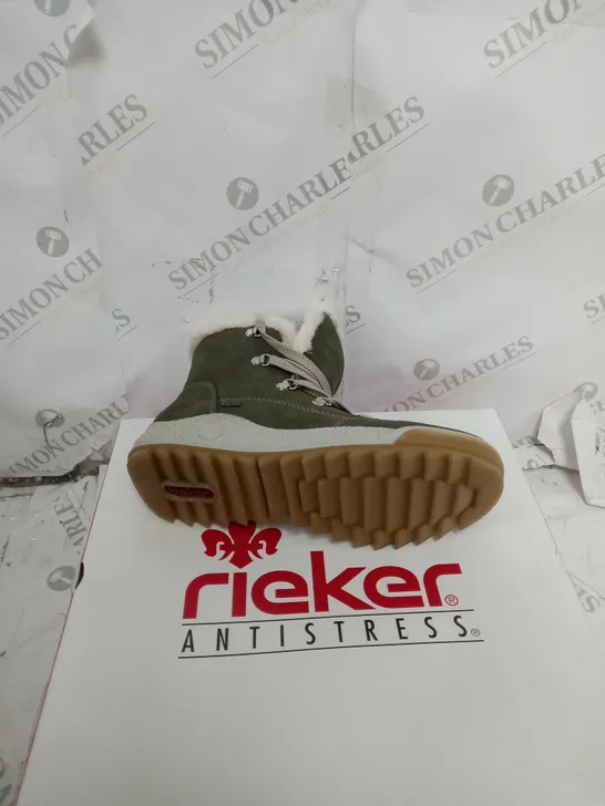 BOXED PAIR OF RIEKER ANTISTRESS HIKING BOOTS, KHAKI - SIZE 6