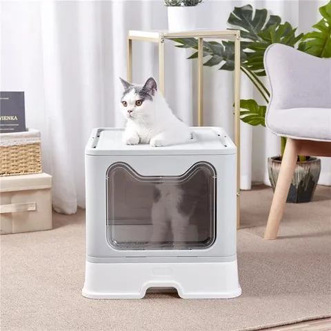 BOXED KENYA PLASTIC ENCLOSED LITTER BOX WITH SCOOP