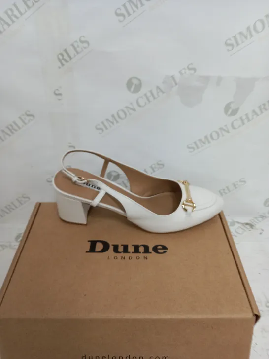 BOXED DUNE LONDON CASSIE WHITE LEATHER SNAFFLE OPEN COURT SIZE 7 