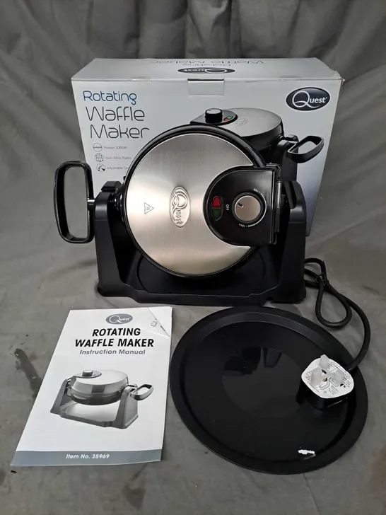 BOXED QUEST ROTATING WAFFLE MAKER IN BLACK