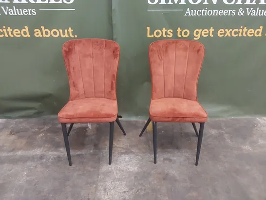 SET OF 2 DESIGNER VELVET UPHOLSTERED DINING CHAIRS - COPPER