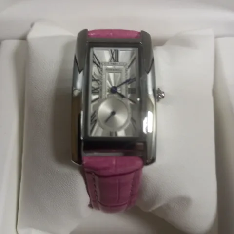 STOCKWELL SQUARE BODIED LADIES WATCH WITH TEXTURED DIAL AND PINK LEATHER STRAP