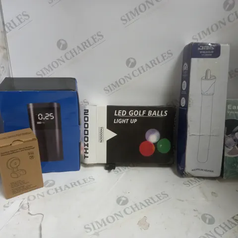 APPROXIMATELY 5 ASSORTED ELECTRICAL ITEMS TO INCLUDE WIRELESS AIR PUMP, LED GOLF BALLSM, EAR WAX VACUUM, ETC