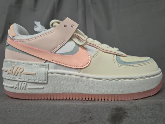 BOXED PAIR OF NIKE AIR FORCE 1 SHADOW SHOES IN COCONUT MILK/PASTEL PINK UK SIZE 5